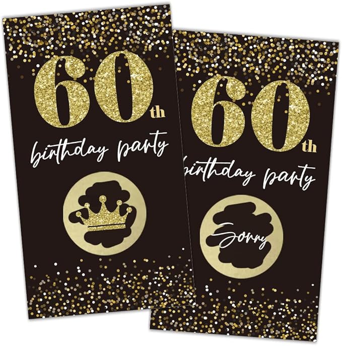 REWIDPARTY Black Gold 60th Birthday Party Scratch Off Game Cards, 32 Pieces, 3.6 x 2 x 0.5 in