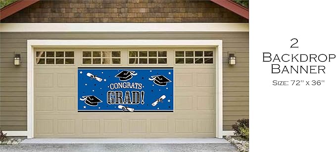 Serves 30 Ultimate Party Pack Congrats Grad Blue Party Supplies Dinner & Dessert Plates Cups Napkins 2 Table cloth 20 Photo Props 12 Swirls 30 Balloons Props 1 Banner 2 Grad Card Holder Box Blue