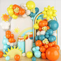 FunHot Blue Yellow and Orange Balloon Arch Garland Kit with Dusty Blue Teal Sand White Latex Balloons For Boho Sun Boy Birthday Son Baby Shower Decorations
