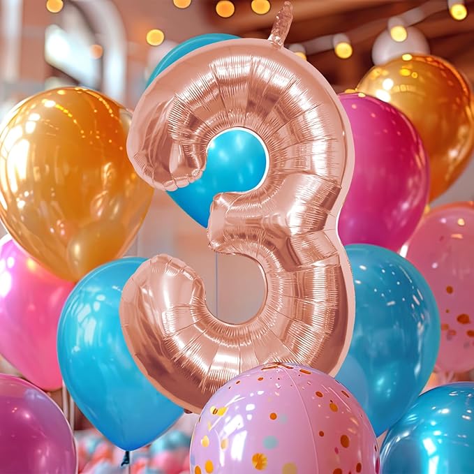 40 Inch Large Rose Gold Number Celebration and Decoration Balloon for Birthday Parties, Graduations, Anniversaries, Weddings, Photo Shoots, Special Events (Rose Gold Number 3)