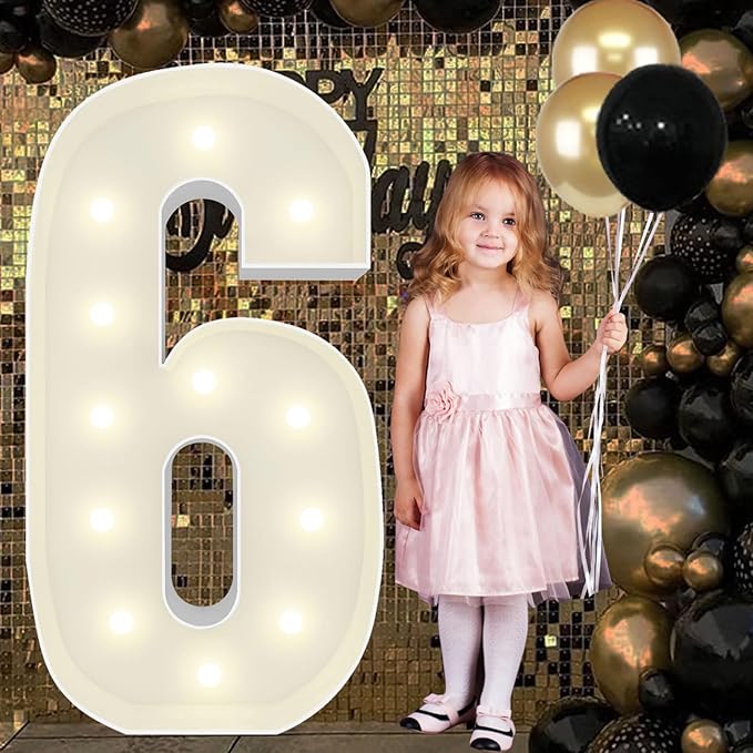 4FT Marquee Light Up Numbers Pre-Cut Frame Giant Marquee Numbers 6, Mosaic Number for Balloons, 6th Sweet 16 Birthday Decorations for Girls or Boys, 60th Anniversary Decorations, Party Decor
