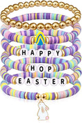 Easter Basket Stuffers for Women Happy Hoop Easter Bunny Bracelet Clay Bead Stackable Stretch Bracelet Cute Spring Jewelry Accessories Party Favors