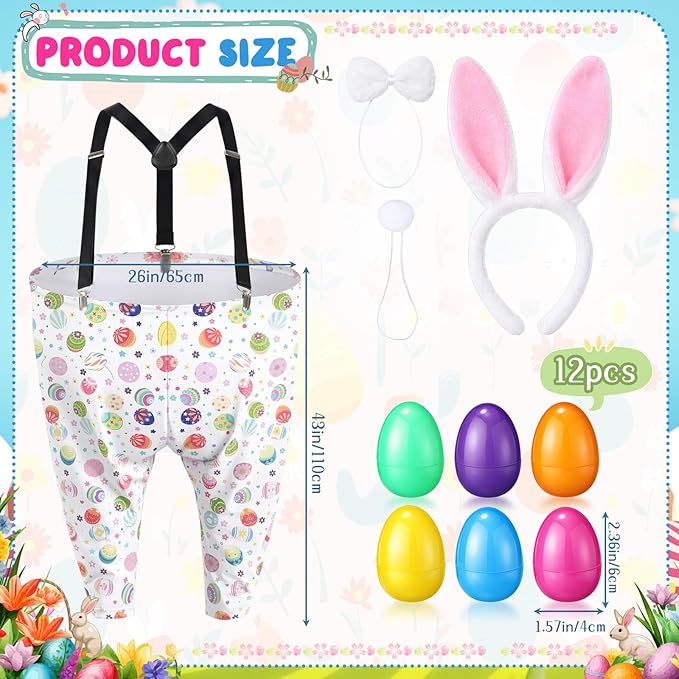 Vinsot 16 Pcs Easter Granny Pants Yard Game Set Oversized Granny Pants with Colorful Easter Eggs, Bowtie, Bunny Ears and Tail, Outdoor Tossing Game Bunny Suit for Spring