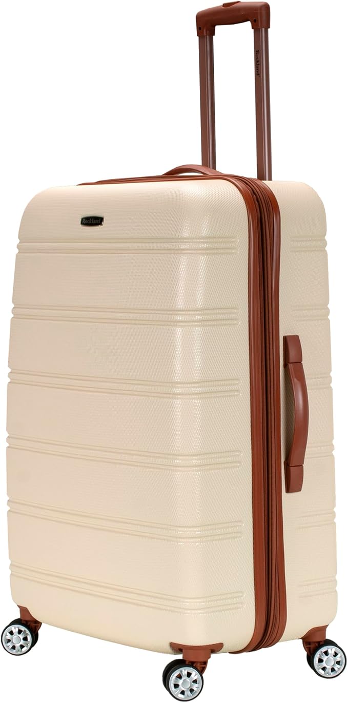 Rockland Melbourne Hardside Expandable Spinner Wheel Luggage, Checked Large 28", White
