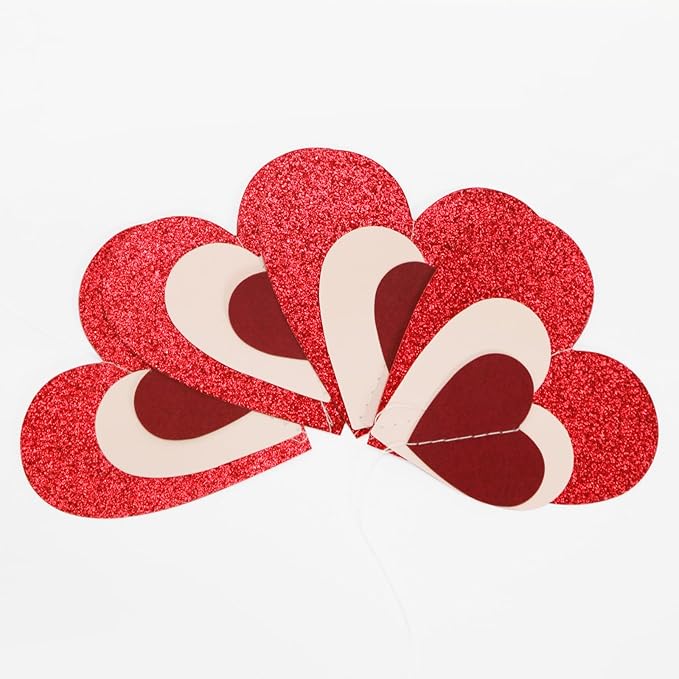 Pink Burgundy-Red Valentines-Day Party-Decorations Garland - 52Ft Proposal Special Night Galentines Heart Paper Streamers Banner,Bachelorette Bridal Shower Engagement Wedding Decor Lasting Surprise