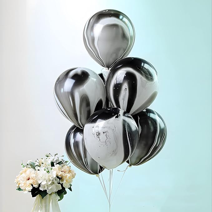 Black Tie Dye Balloons 30PCS 12 Inch Agate Marble Latex Swirl Balloons For Tie Dye Birthday Party Supplies,Candyland,Bachelorette,Fun Hippie Party Decorations