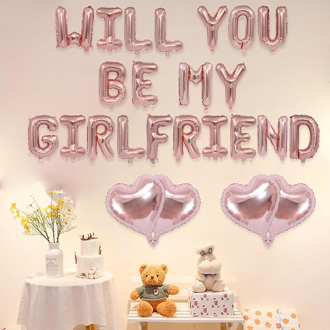 2 Set 42Pcs Rose Gold Will You Be My Girlfriend Letter Balloons 16in Balloon Foil Letter Decorations Party Decor Rose Gold Letter Balloons Will You Be My Girlfriend Party Supplies