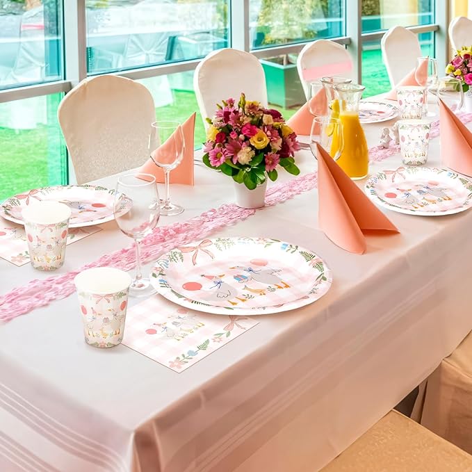 Havawish 175pcs One Silly Goose Birthday Party Tableware Set for 25 Guests - Pink Bow Decor - Includes Plates, Cups, Napkins, Forks, Spoons, Knives