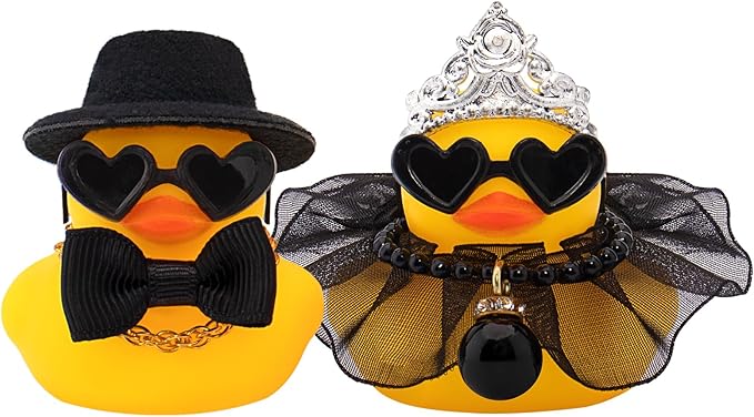 wonuu Pair Set of 2 Bride and Groom Rubber Ducks for Wedding Favors, Party Favors, Ceremony Gift Set, Marriage Souvenir, Marry Blessings, Aniversary Present, Black Dress&Soft Top Hat