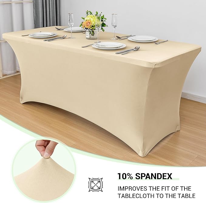 Obstal 4Ft Stretch Spandex Table Cover for Standard Folding Tables - 2 Pack Universal Rectangular Fitted Tablecloth for Party, Banquet, Events, Trade Show (Champagne, 48L x 24W x 30H Inches)