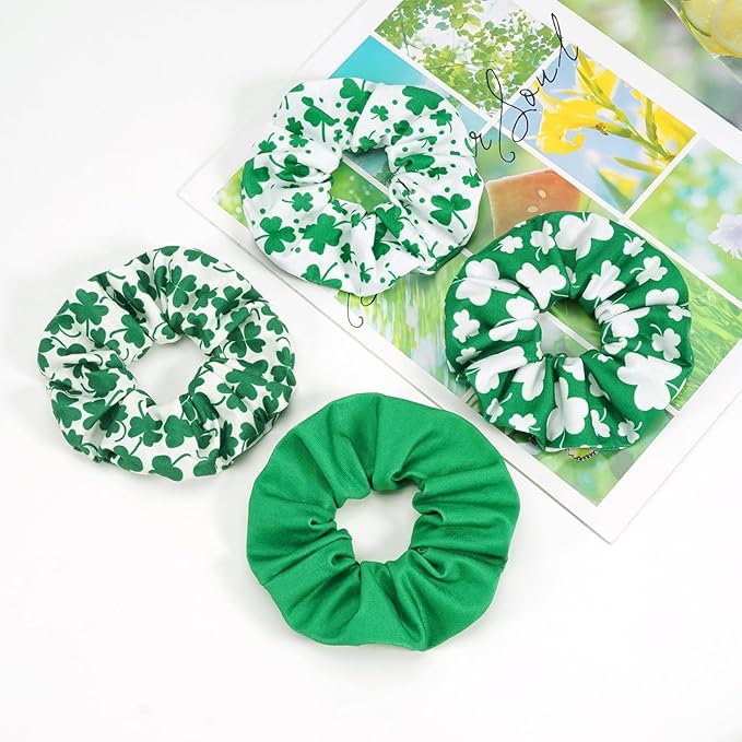 St.Patrick's Day Hair Ties for Woman Girls Green Shamrock Hair Scrunchies Elastic Irish Lucky Leaf Clover Hair Tie St.Patricks Party Supplies St.Patrick's Hair Accessories
