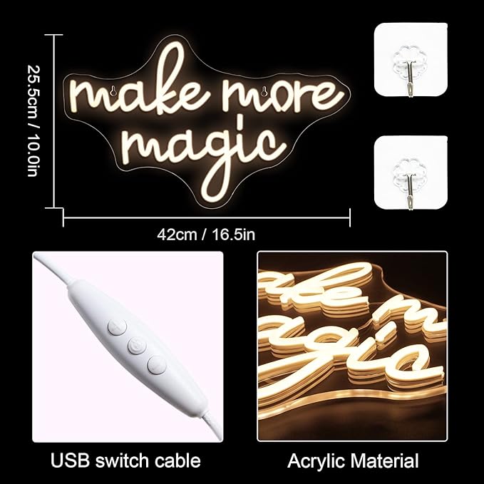 Lucunstar Make More Magic Neon Sign for Wall Decor Neon Lignt Sign Neon Signs for Classroom USB Connectivity Adjustable Brightness Neon Sign for Home Wall Decor Bedroom Classroom