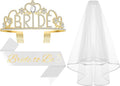 3Pcs Bride to Be Sash with Crown and Veil for Bachelorette Party Decorations，Bridal Shower Accessories for Gift, Favors