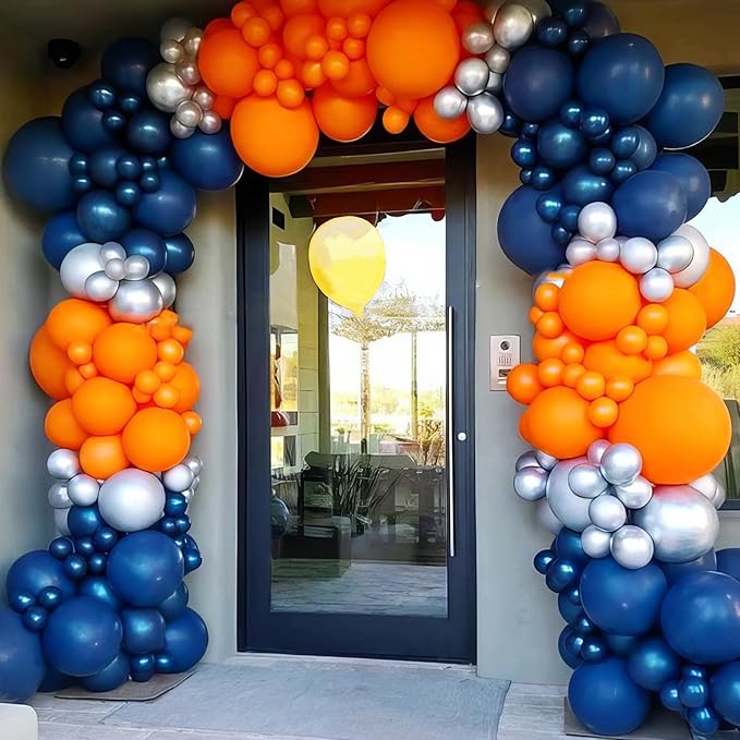 Orange and Blue Balloons, 50Pcs 12 Inch Navy Royal Blue Metallic Gold Balloons for Boys Orange and Blue Birthday Party Decorations Baby Shower Graduation Party Supplies
