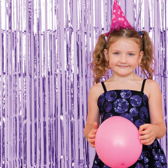 Pack of 2 Purple Foil Fringe Curtains – Purple Tinsel Backdrop for Photo Booth, Birthday, Wedding, Baby Shower, Bachelorette, Christmas & Holiday Party Decorations