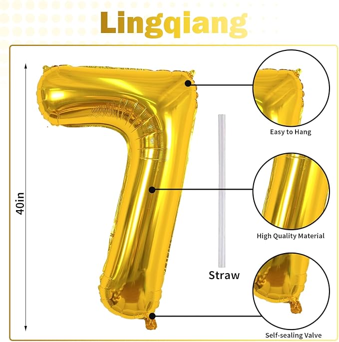 Gold Number 17 Mylar Foil Balloons, 40 Inch Giant Gold 17th Birthday Balloons for Boys Girls, Gold Number 1 & 7 Helium Balloon for Women Men 17th Anniversary Party Decorations Supplies