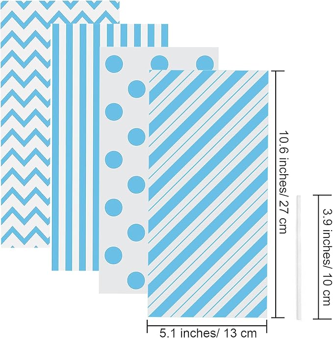 Aneco 100 Pack Blue Cellophane 10.6 x 5.1 Inch Plastic Candy Gift Goodie with Twist Ties for Valentine, Birthday, Gift Cookie Snack Packing Party Favor Supplies