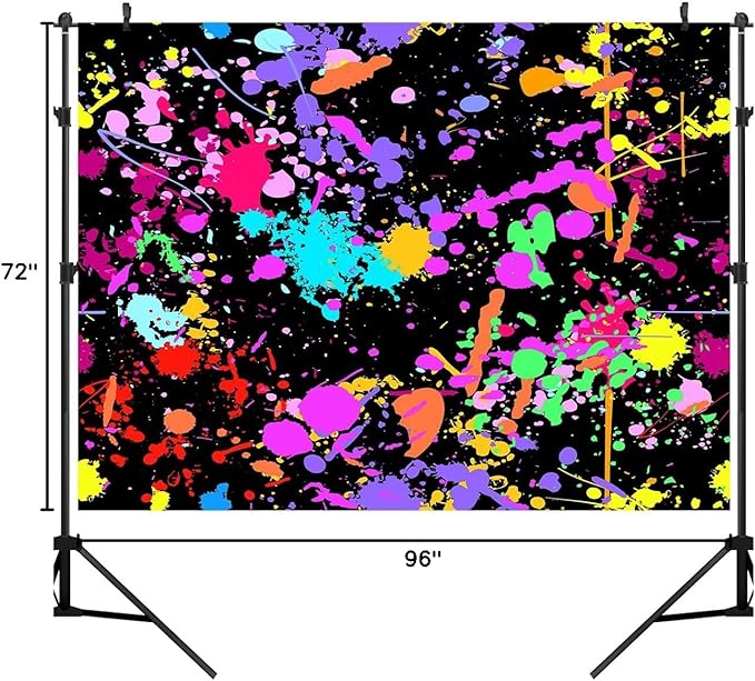 8X6FT Neon Glow Birthday Party Photography Backdrop Colorful Graffiti Splatter in The Dark Happy Birthday Background Retro Let's Dance Sleppover Party Decor Photo Booth Props CEM123C