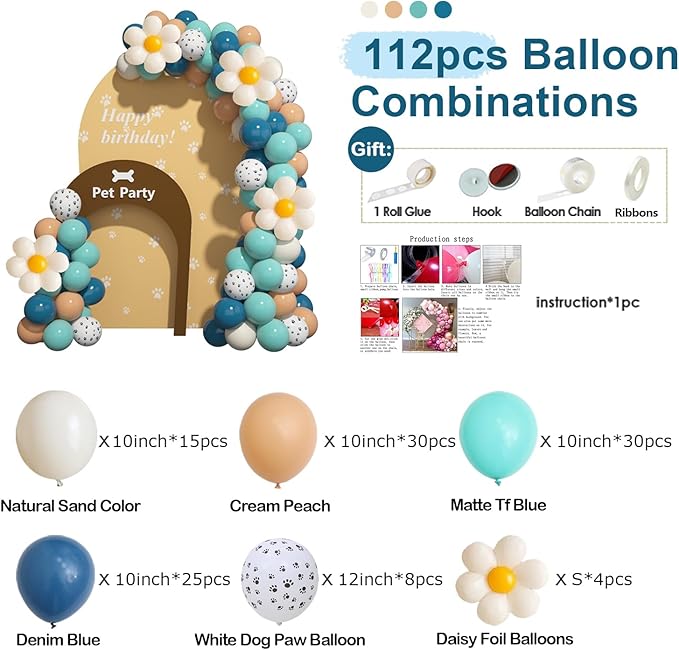 Daisy Balloon Garland Arch Kit,Latex Flower Theme Balloon Combination for Home Party Birthday Engagement Baby Shower Wedding Celebration (Blue)