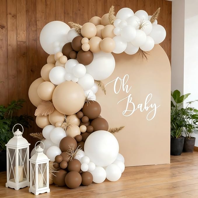 160Pcs Neutral Balloon Garland Arch Kit Brown Beige Nude Tan White Balloons for Neutral Bear Baby Shower Birthday Party Decorations