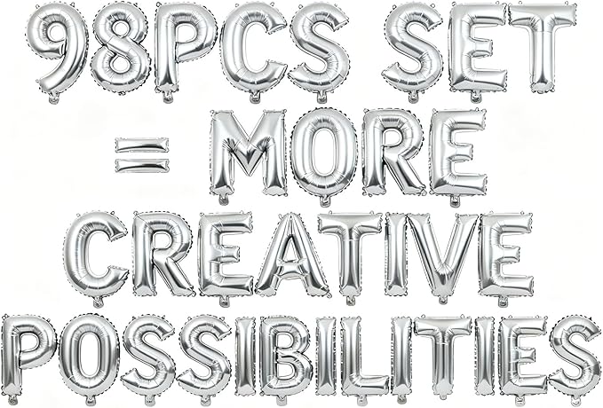 98 Pcs Silver Letter Balloons, Custom 3 Set A-Z Set for Personalizing Names & Phrases Party Supplies Banners - with 1 Set AEOLMPRST 20Pcs for Wedding/Birthdays/Annivs/Grads Party Banner Custom Phrase