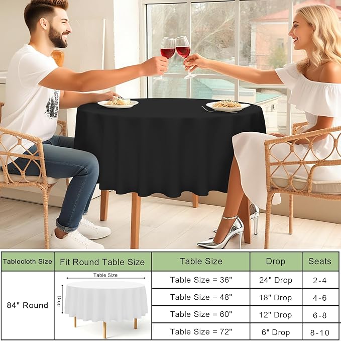 misaya 6 Packs Disposable Plastic Table Cloth, 84" Round Waterproof Tablecloth, Leakproof & Sturdy Decorative Table Covers for Easter, Picnic, Party and Outdoor, Black