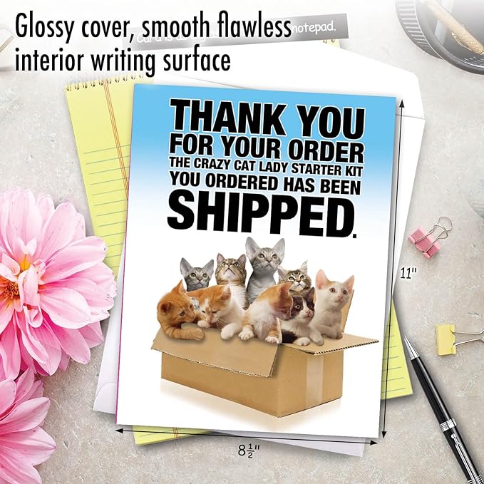 NobleWorks - 1 Funny Jumbo Birthday Greeting Card (8.5 x 11 Inch) - Cute Animal Humor for Birthday, Large Card - Cat Lady Starter Kit J8016