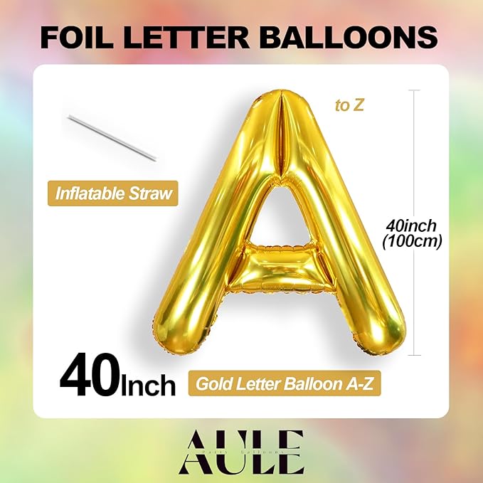 AULE 40 Inch Big Letter Balloon Gold C Large Foil Helium Alphabet Balloons A-Z for Birthday Anniversary Graduation New Year Party Decoration Supplies