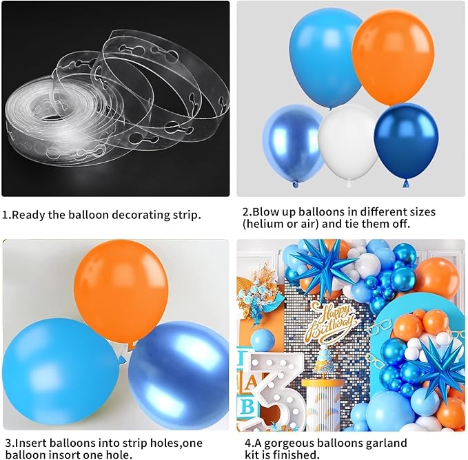 Orange and Blue Balloon Garland Arch kit,Orange Blue White Balloons With Star Foil Balloons for Birthday Decoration Wedding Baby Shower Engagement DIY Decoration Party Supplies