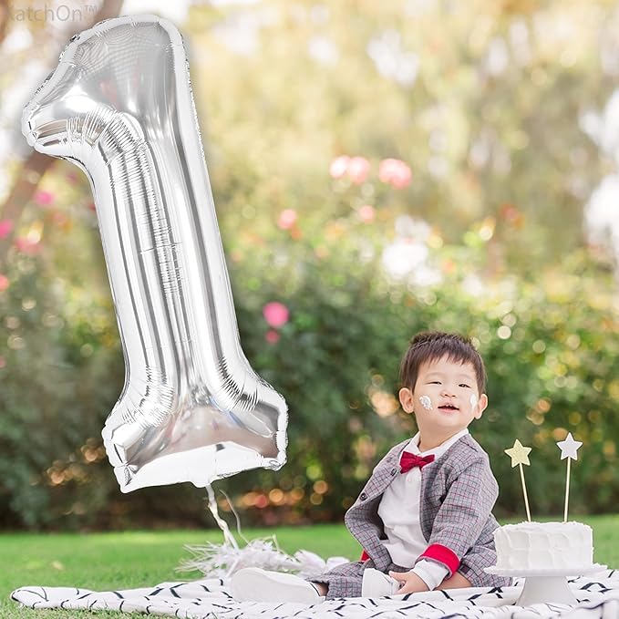 KatchOn, Giant Silver 1 Balloon Number - 40 Inch | 1 Balloon for 1st Birthday Decorations | Silver One Balloon For Happy Anniversary Decorations | One balloons for 1st birthday