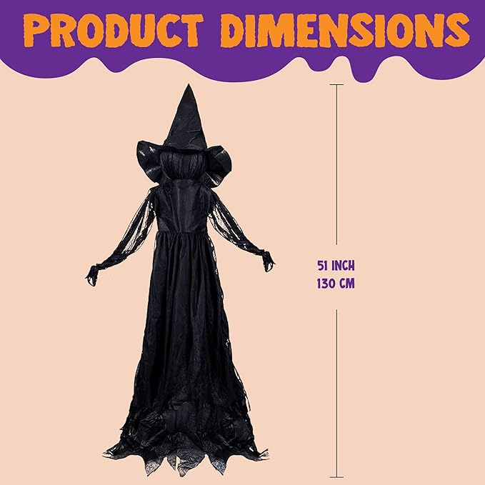 JOYIN Halloween Witch Decorations Outdoor Yard Stakes 3 Pack, 4.2 FT Multicolored Light Up Scary Flying Witch with Sound Activation, for Halloween Graveyard Lawn Yard Garden Decorations