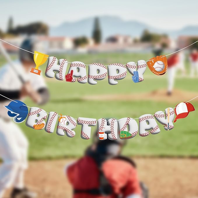 Baseball Happy Birthday Banners Baseball Happy Birthday Bunting Decorations Sports Banner for Kids Boys Sports Themed Party Carnival Party Decorations Supplies