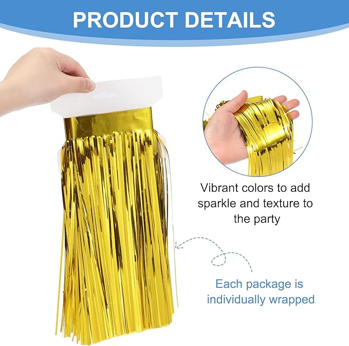 PATIKIL Foil Fringe Garland 10 Feet, 3 Pack Metallic Tinsel Streamers Fringe Banner Wall Hanging Curtain Backdrop for Wedding Birthday Christmas New Year Party Decoration, Gold Tone