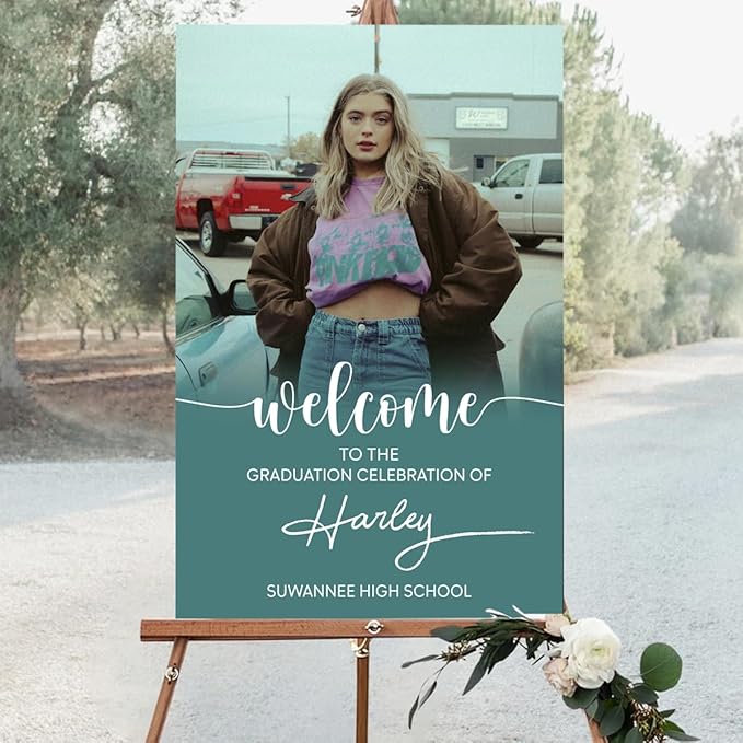 My4gifts Graduation Party Welcome Sign with Photo, Greenery Grad Poster, Personalized Graduation Decor, Class of 2025 Welcome Board, Senior Party Sign, Custom Grad Celebration Sign - 20