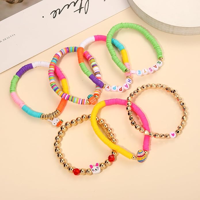 Surfer Heishi Bracelets for Women Stackable Rainbow Vinyl Disc Clay Beaded Stretch Bracelets Elastic Layering Friendship Bracelets Boho Summer Beach Jewelry