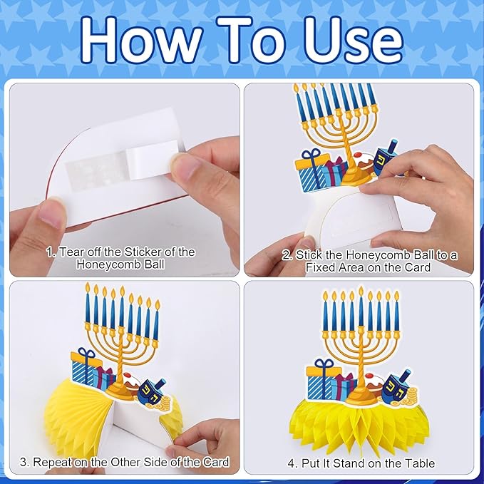 JULMELON 8PCS Hanukkah Table Decorations Honeycomb Centerpiece, Chanukah Decor Dreidel Menorah Table Toppers Happy Hanukkah Decorations for Home Party Favors Supplies