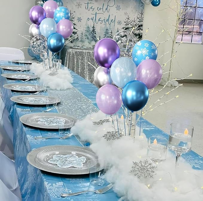 Frozen Balloons, 50pcs 12 Inch Purple Blue Purple Balloons Snow Balloons for Theme Party Supplies Ice Snow Theme Birthday Winter Party Decorations