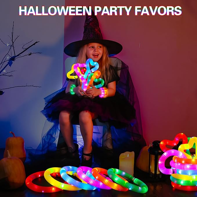 24 Pcs Glow Sticks Toys for Kids, LED Light Up Pop Tubes/Bracelet Party Favors for Kids,Glow in The Dark Party Supplies, Birthday Gifts Xmas Stocking Goodie Bags Stuffers Boys Girls