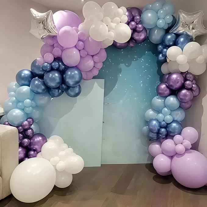 Winter Wonderland Balloons, 60PCS Light Baby Purple Blue Balloons, Metallic Blue Silver Snowflakes Confetti Balloon for Princess Ice Snow Wonderland Baby Shower Christmas Birthday Party Decorations