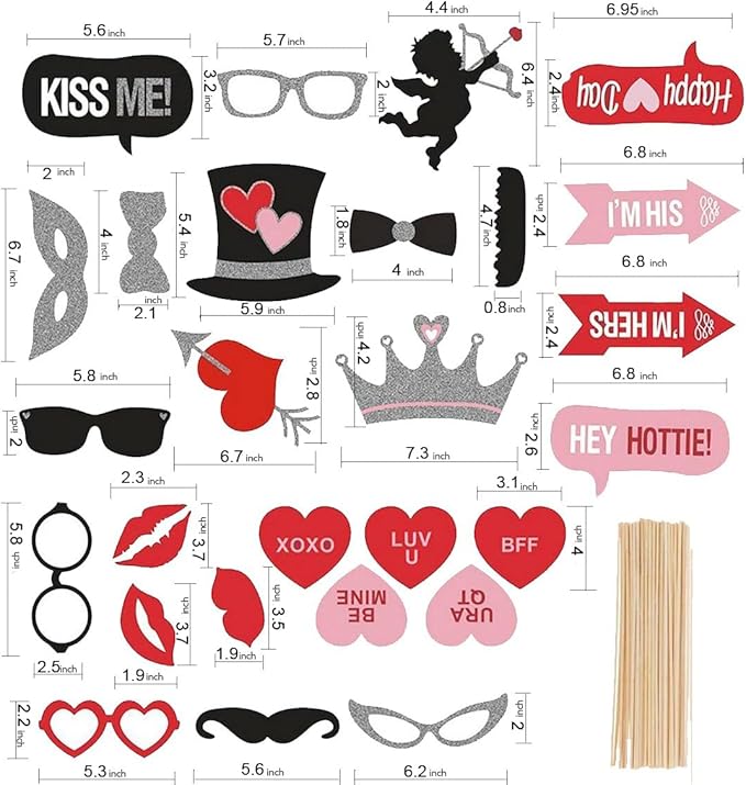 Valentine's Day Photo Booth Props Mustache on Stick Heart Angel with Sticks for Valentine's Day Wedding Bridal Party Supplies