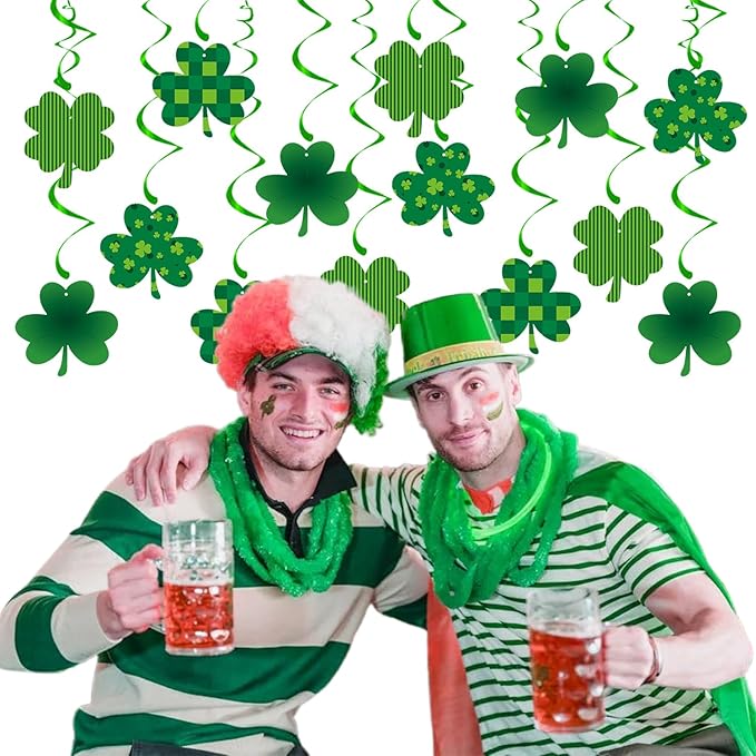 St-Saint Patricks-Day Decorations Garland-Swirls Decor - 16Pcs St.Patrick's Green Shamrock Clover Streamers,Baby Shower Birthday Irish Lucky Window Hanging Party Supplies Hugtmr