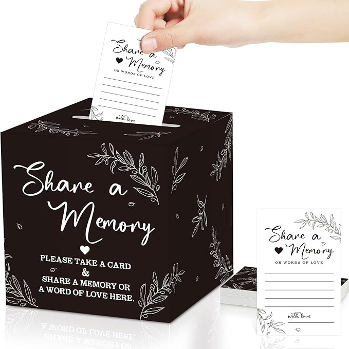 Pajean 50 Pcs Share a Memory Cards for Collections of Life, Memory Cards Box for Guest Ideas Funeral Graduation Wedding Bridal Shower Birthday Anniversary Retirement(Black)