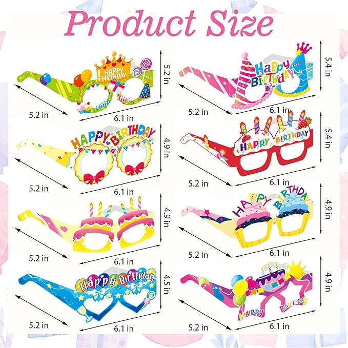 16PCS Happy Birthday Glasses, Birthday Party Paper Eyeglasses Photo Booth Props for Birthdays Party Supplies Decorations