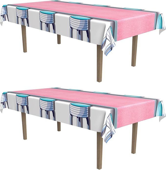Beistle Soda Shop Stools Tablecovers 2 Piece, 54" x 108", Multicolor