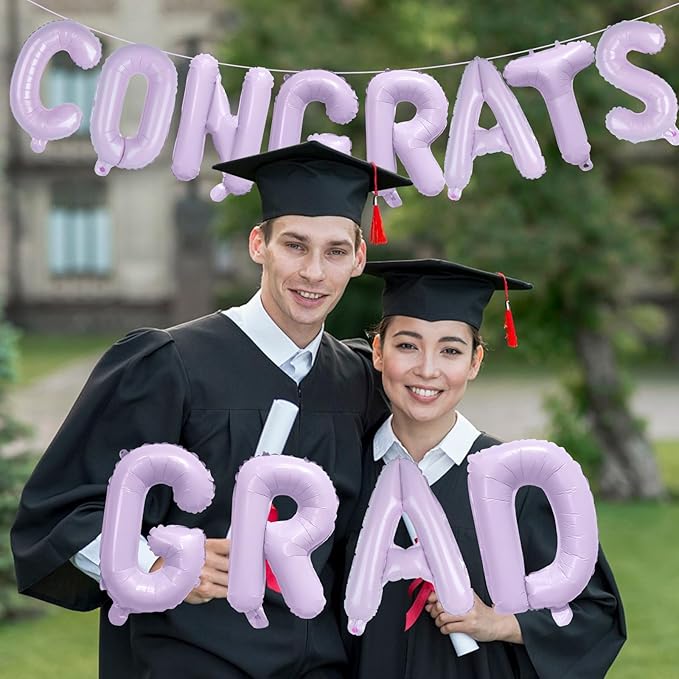 KALOR 16 Inch Pastel Purple Congrats Grad Banner Balloons, Pastel Purple Congrats Grad Letters Sign, Graduation Decorations 2026 for Graduation Party Decorations 2026