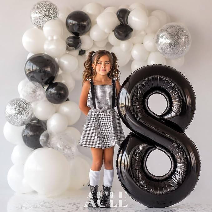 AULE 40 Inch Big Black 8 Balloon Number Large Foil Helium Number Balloons 0-9 Jumbo Giant Happy 8th Birthday Party Decorations for Boy or Girl Huge Mylar Anniversary Party Supplies