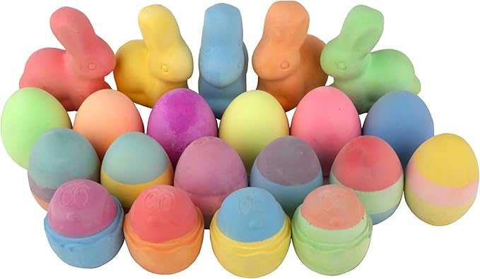 Kid Made Modern Ultimate Sidewalk Spring Chalk Bundle - 6 Neon, 6 Colored, 4 Lil Yolkers Eggs & 5 Bunny Chalks - Dustless, Washable, Non-Toxic, Easy Grip - for Kids Ages 3+ Outdoor Art & Drawing Fun