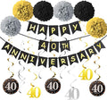 40th Anniversary Decorations Kit - 16 Pcs: 1 Happy Banner, 9 Sparkling 40 Hanging Swirls, 6 Poms - Wedding Party Supplies