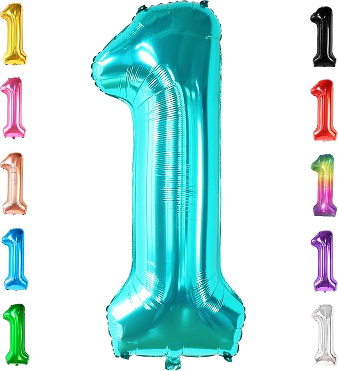 KatchOn, Giant Blue Teal Number 1 Balloon Number - 40 Inch | Mylar Foil Number 1 Balloons Happy Birthday Decorations Teal | Number Balloons For 1st Anniversary Decorations | 1 Foil Balloon