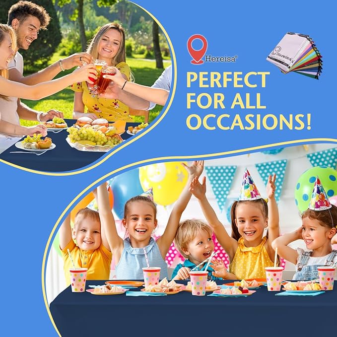 8-Count Navy Blue Disposable Plastic Tablecloths Rectangle 54x108 Inch - Extra Long Waterproof Banquet Table Covers for Parties & Catering